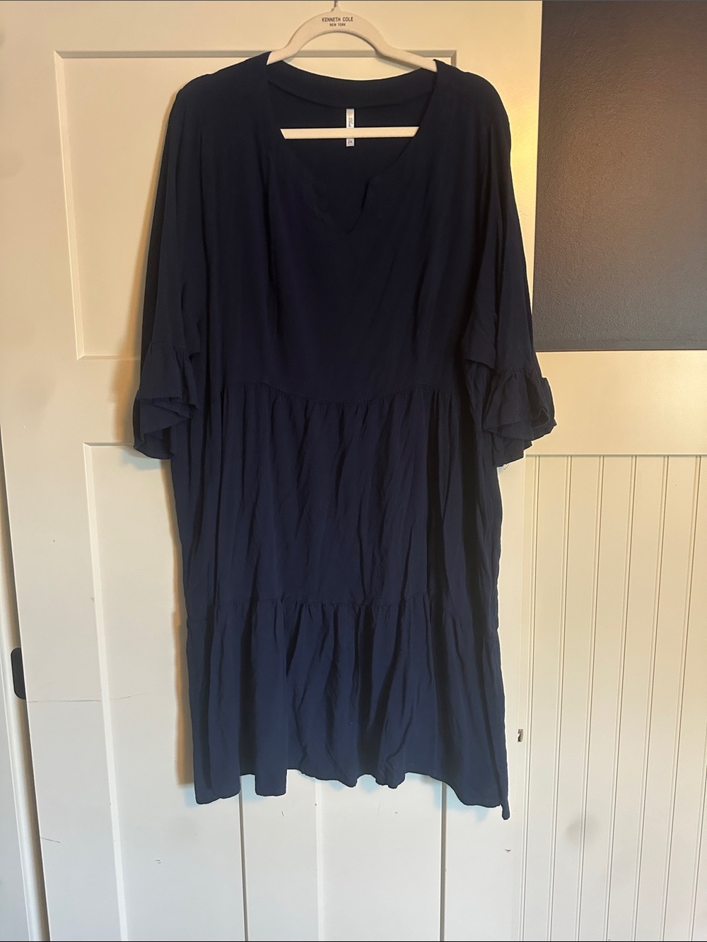 Blue Sky Navy Tiered V-Neck Midi Dress